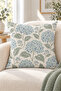 Light Blue Beige Botanical Patterned 4 Cushion Covers 1 Runner 5 Piece Set - 6