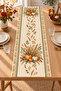 Mustard Petrol Pumpkin Leaf Patterned 4 Throw Pillow Covers 1 Runner 5 Piece Set - 4