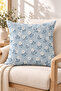 Blue Cream Botanical Geometric Patterned 4 Throw Pillow Covers 1 Runner 5 Piece Set - 5