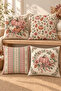 Powder Burgundy Floral Pumpkin Patterned 4 Throw Pillow Covers 1 Runner 5 Piece Set - 2