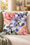 Powder Blue Rose Hydrangea Patterned 4 Pillow Covers 1 Runner 5 Piece Set - 7