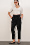 Women's Belted Fabric Trousers 30136 - Black - 3