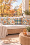 Blue Orange Plaid Pumpkin Patterned 4 Throw Pillow Covers 1 Runner 5 Piece Set - 6