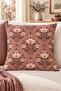 Powder Burgundy Botanical Patterned 4 Throw Pillow Covers 1 Runner 5 Piece Set - 6