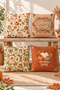 Orange Green Pumpkin Floral Pattern 4 Throw Pillow Covers 1 Runner 5 Piece Set - 2