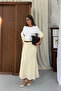 Women's Ecru High Waist Stylish Openwork Knitted Patterned Lined Long Knitwear Skirt