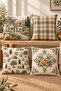 Green Beige Forest House Pumpkin Patterned 4 Throw Pillow Covers 1 Runner 5 Piece Set - 2