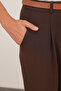 Women's Belted Fabric Trousers 30136 - Brown - 5