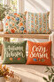 Orange Green Autumn Whisper Written 4 Pillow Covers 1 Runner 5 Piece Set - 2
