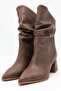 Women's Thick Heeled Pointed Toe Bellows Mink Skin Back Zipper Boots - 6