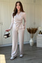 Double-Breasted Collar Beige Trousers and Blouse Set with Waist Accessories - 7