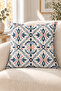 Blue Orange Ethnic Floral Patterned 4 Throw Pillow Covers 1 Runner 5 Piece Set - 5