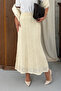 Women's Ecru High Waist Stylish Openwork Knitted Patterned Lined Long Knitwear Skirt - 3