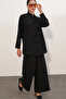 Women's Oversize Shirt Pants Linen Two-Piece Set 30126 - Black - 4