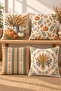 Mustard Petrol Pumpkin Leaf Patterned 4 Throw Pillow Covers 1 Runner 5 Piece Set - 2