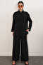 Women's Oversize Shirt Pants Linen Two-Piece Set 30126 - Black - 3