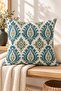 Petrol Beige Damask Geometric Patterned 4 Throw Pillow Covers 1 Runner 5 Piece Set - 4