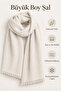 Women's Cream Oversized Soft Textured Tasseled Winter Shawl Scarf – Wide Shoulder Shawl - 5