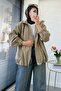 Premium Collar Tie Zipper Bomber Trench Coat - Khaki - 2