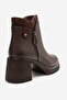 Raphael Brown Leather Thick Heeled Women's Boots - 6