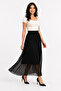 Women's Elastic Waist Lined Long Pleated Chiffon Skirt - Black - 2