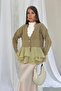 Women's Layered Chiffon Flounce Floral Embossed Gold Buttoned Knitwear Cardigan 1107 - Khaki - 3