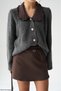 Women's Anthracite-Brown Collar Detailed Buttoned Knitwear Cardigan - 4