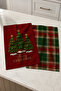 Tartan Tree Trio Triple Christmas Tree Red Green Plaid Patterned 2-Piece Kitchen Towel Set 35X55 - 2