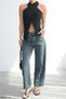 Women's Stone Halter Neck Backless Cotton Knitwear Blouse - 3