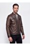 Genuine Leather Brown Men's Jacket with Side and Front Pockets - 2
