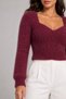 Women's V-Neck Long Furry Bearded Knitwear Crop Sweater - 5