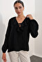 Women's Collar Detailed Blouse 40034 - Black - 3