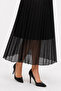 Women's Elastic Waist Lined Long Pleated Chiffon Skirt - Black - 6