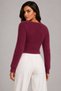 Women's V-Neck Long Furry Bearded Knitwear Crop Sweater - 7
