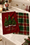 Tartan Tree Trio Triple Christmas Tree Red Green Plaid Patterned 2-Piece Kitchen Towel Set 35X55 - 3