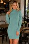 Women's Long Sleeve Turtleneck High Neck Front Back Hairnet Thessaloniki Knit Patterned Links Detailed Stylish Elegant Casual Mint Knitwear Mini Tunic Dress - 6
