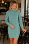 Women's Long Sleeve Turtleneck High Neck Front Back Hairnet Thessaloniki Knit Patterned Links Detailed Stylish Elegant Casual Mint Knitwear Mini Tunic Dress - 2
