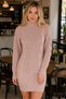Women's Long Sleeve Turtleneck High Neck Front Back Hairnet Thessaloniki Knit Patterned Links Detailed Stylish Elegant Casual Powder Knitwear Mini Tunic Dress - 5