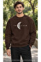 Men's Minimalist Moon Phase and Enthusiasm Text Printed Crew Neck Casual Regular Fit Sweatshirt