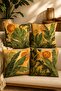 Sun and Botanical Leaf Patterned 4-Piece Throw Pillow Cover Set