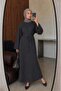 Women's Comfortable Cut Wide Sleeve Belted Ribbed Textured Hijab Dress - 5