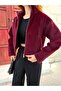 Women's Burgundy Stand Collar Crop Plush Jacket Nh2703