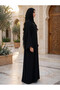 Elegant Lace Trimmed Abaya with Draped Hijab - 2