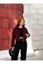 Women's Burgundy Stand Collar Crop Plush Jacket Nh2703 - 3