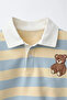 Girl's Teddy Bear Printed Collared Striped Sweatshirt - 3
