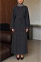 Women's Comfortable Cut Wide Sleeve Belted Ribbed Textured Hijab Dress - 4