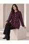Women's Crew Neck Pearl and Stone Embellished Copper Buttoned Long Sleeve Fuzzy Embroidered Knitwear Tunic Jacket - 2