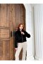 Women's Black Stand Collar Crop Plush Jacket Nh2703 - 3