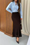 Women's Brown High Waist Stylish Openwork Knitted Patterned Lined Long Knitwear Skirt