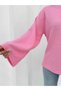 Women's Pink Seersucker Textured Wide Sleeve Blouse Frv0230 - 4
